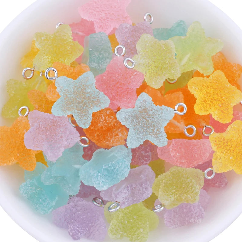 10pcs Icing Heart Star Shape Hard Candy Charms Cute Kawaii Resin Pendant Charms for Earrings Bracelets Jewelry Making Supplies