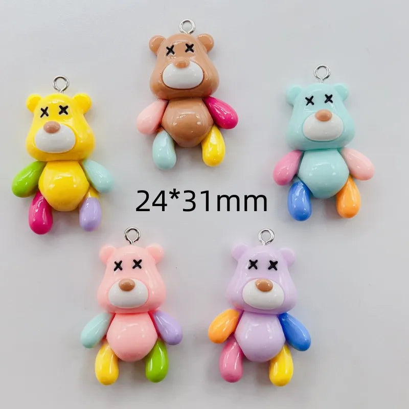 10pcs resin color bear charm cute