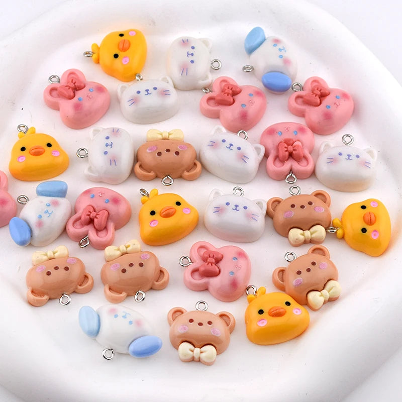 10pcs Kawaii Cartoon Dog Cat Resin Charms Lovely Bear Rabbit Animal Pendant Diy For Earring Keychain Necklace Jewelry Making