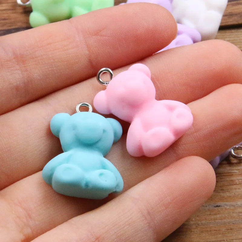 10Pcs 18X24MM Cute 6 Color Bear Resin Earring Charms