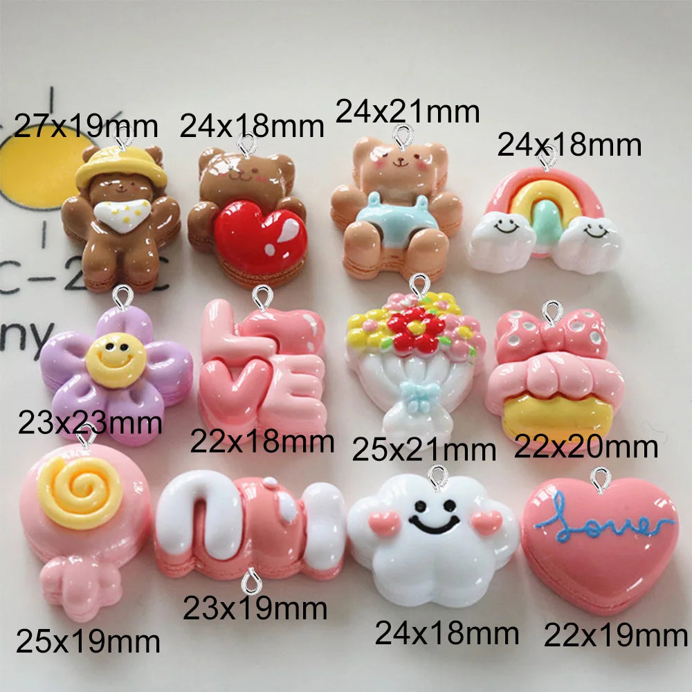 10PCS Shiny Cartoon Love Bear Flat Back Charms For Earrings Bracelet Hairpin DIY Jewelry Gift Pendants Decoration Accessories