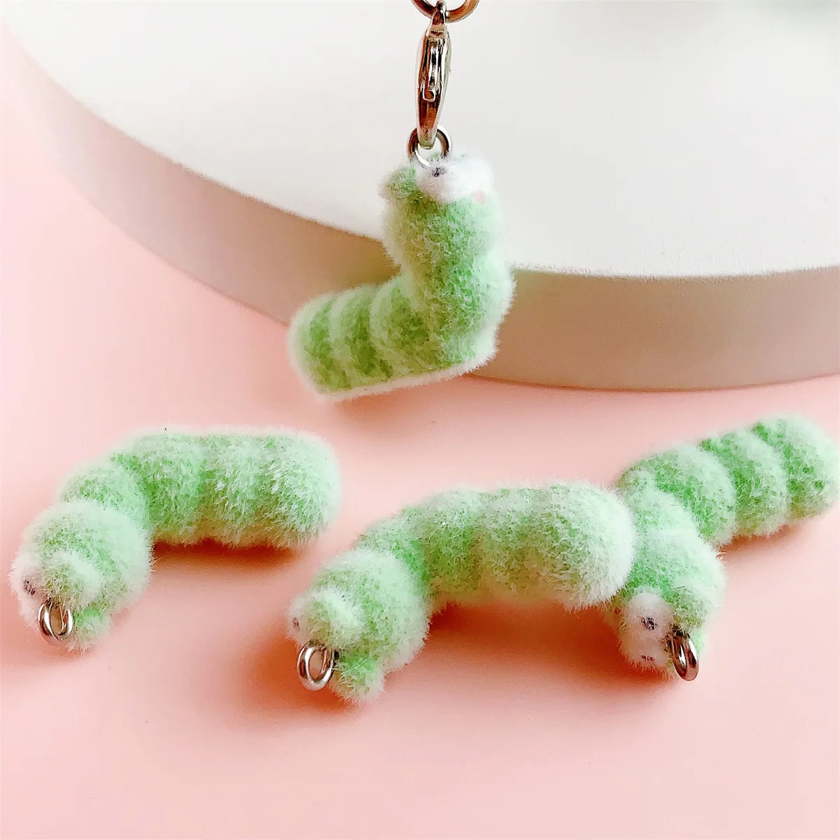 20Pcs Cute Flocking Caterpillar Resin Charms Cartoon Animal Plush Pendant For Keychain Necklace Earrings DIY Crafts Jewelry Make