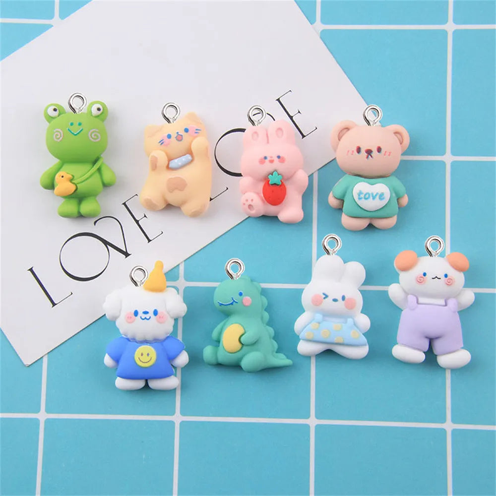 10Pcs Cartoon Animal Resin Charms