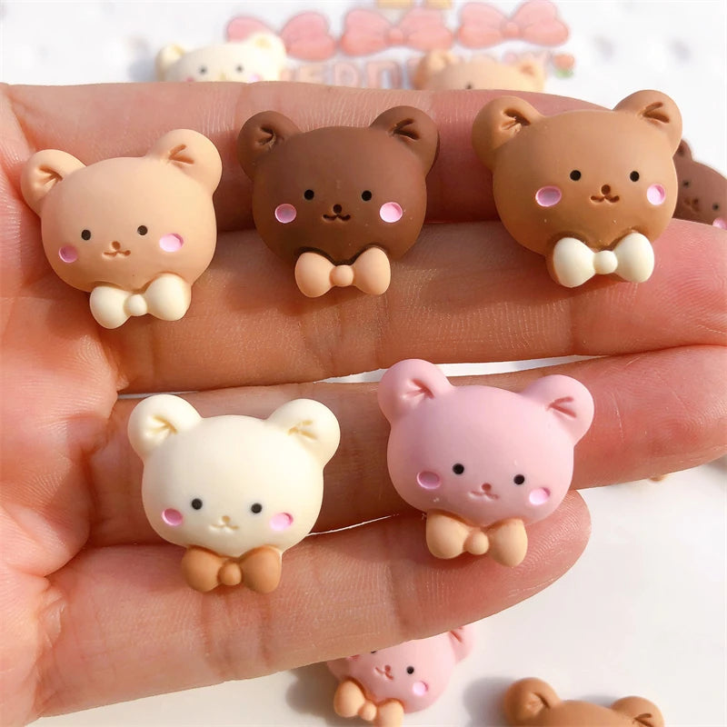 10Pcs Lovely Animal Bear Head Charms For Earrings Keychain Jewelry Making Cute Pendants Flatback Patch for Fridge Magnet C956