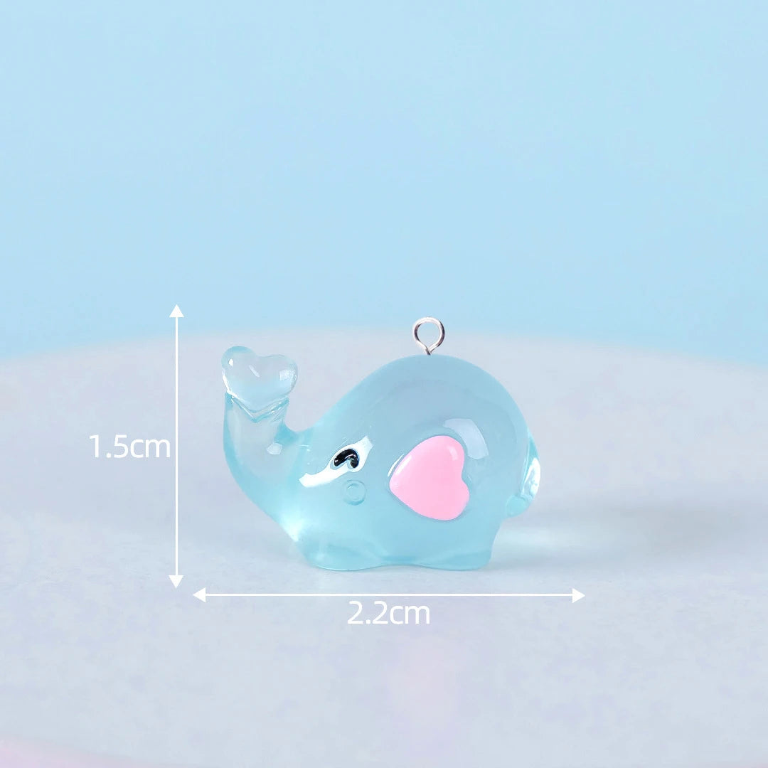 10pcs Cute Resin Luminous Heart Elephant Charms