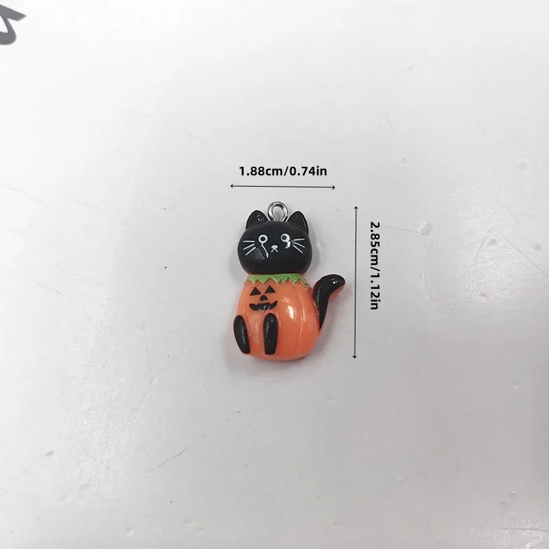 10pcs Kawaii Halloween Black Cat Pumpkin Charms for Jewelry Making Kawaii Animals Resin Pendants Flatback DIY Keychain C467