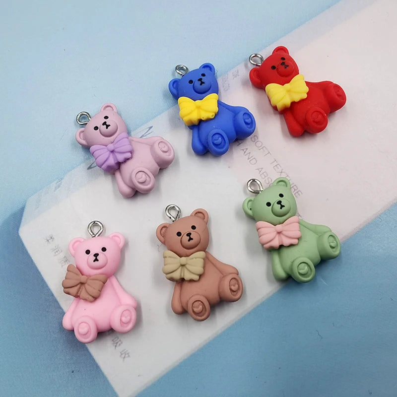 10pcs Cute Bowknot Bear Resin Charms