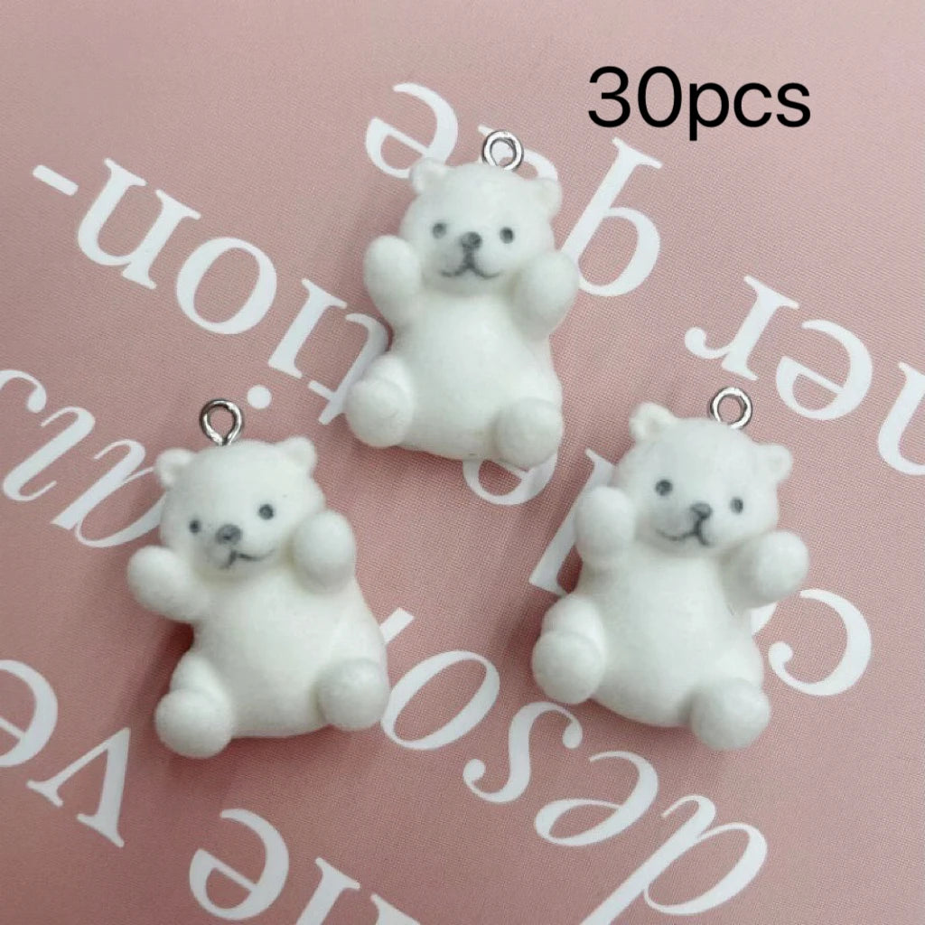 30Pcs Flocked Resin Charms Cartoon Polar Bear Pendant for Make Earring Keychain Mobile phone chain DIY Crafts Jewelry fittings