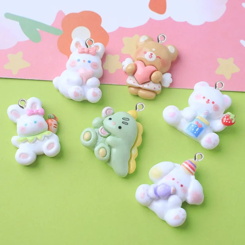 10Pcs Cute Bear Rabbit Dog Resin Charms