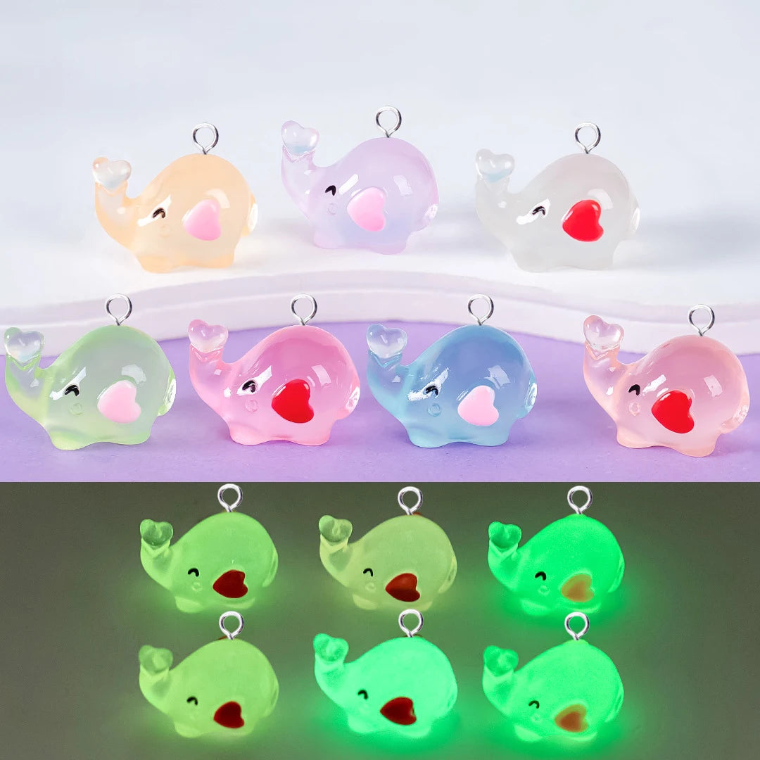 10pcs Cute Resin Luminous Heart Elephant Charms