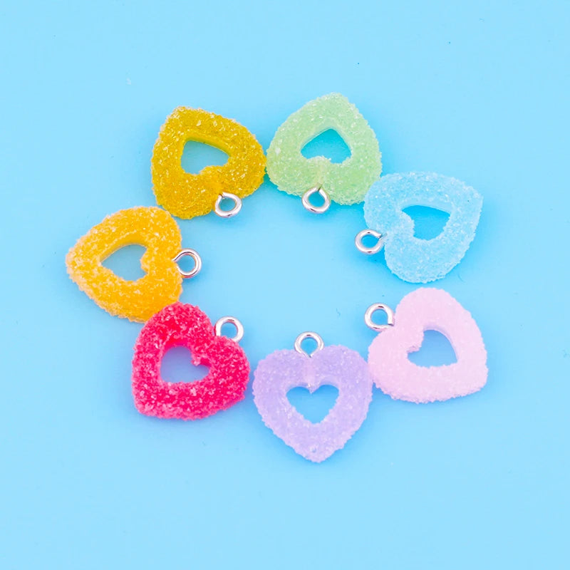 10pcs/lot Colorful Soft Candy Heart Shape Charms Cute Kawaii Resin Pendant Charms for Earring Bracelets Jewelry Making Bulk