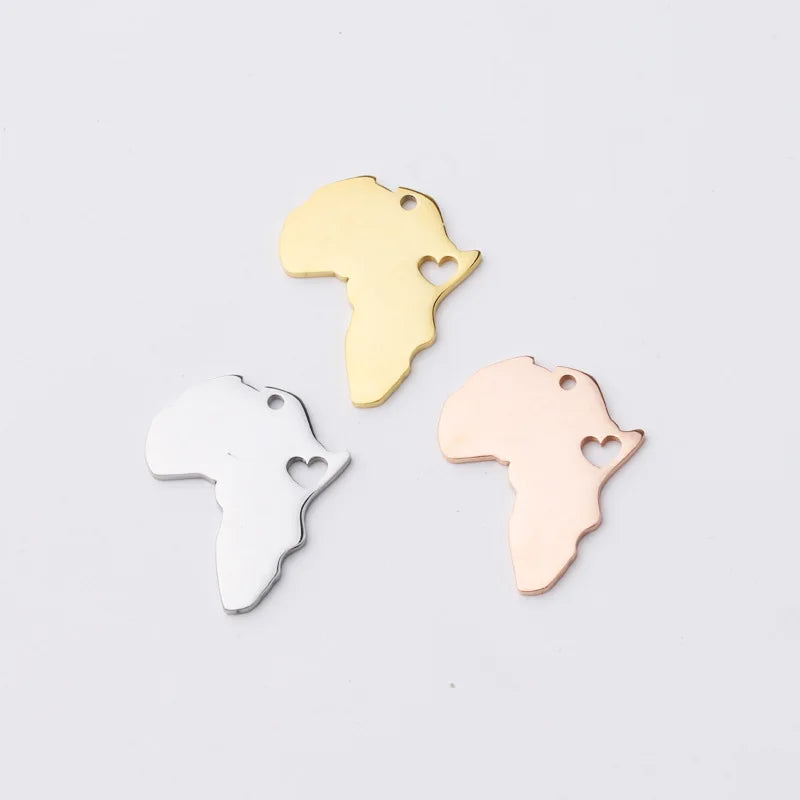 10pcs 4 Color Stainless Steel Hollow Africa Map Pendant Charms