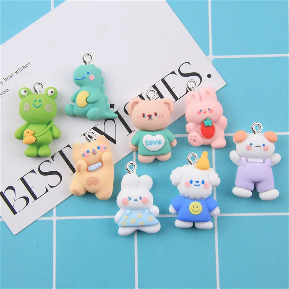 10Pcs Cartoon Animal Resin Charms