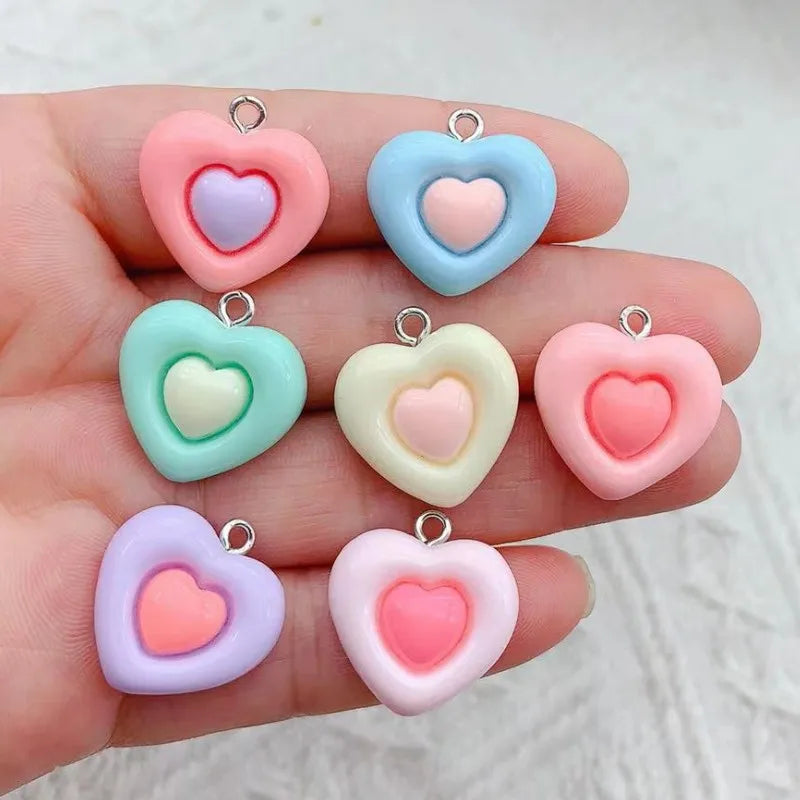 10pcs Resin Multilayer Love Macaron  Charms Sweet Cute Pendant For Earring Keychain Diy Jewelry Make Accessory