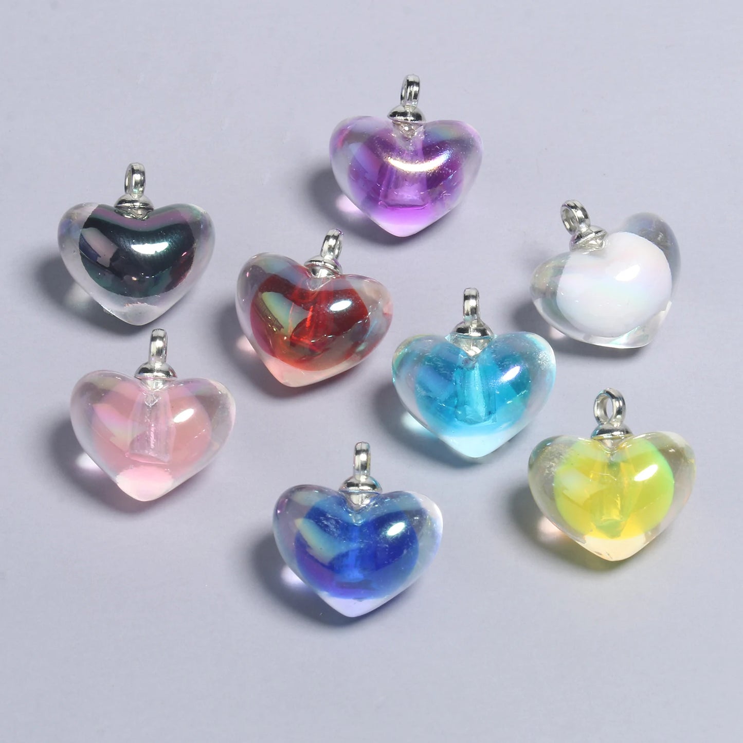 10Pcs 19x18mm Blingbling  AB Love Heart Crystal Acrylic Charms