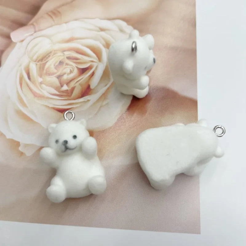 30Pcs Flocked Resin Charms Cartoon Polar Bear Pendant for Make Earring Keychain Mobile phone chain DIY Crafts Jewelry fittings