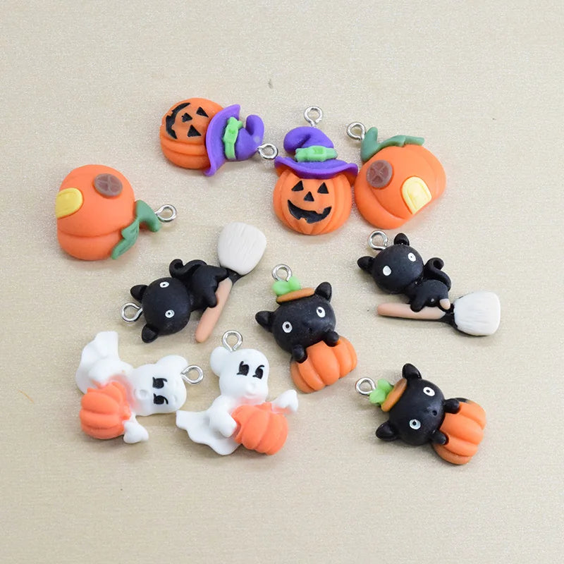 10pcs Ghost Jack-O-Lantern Halloween Resin Charms