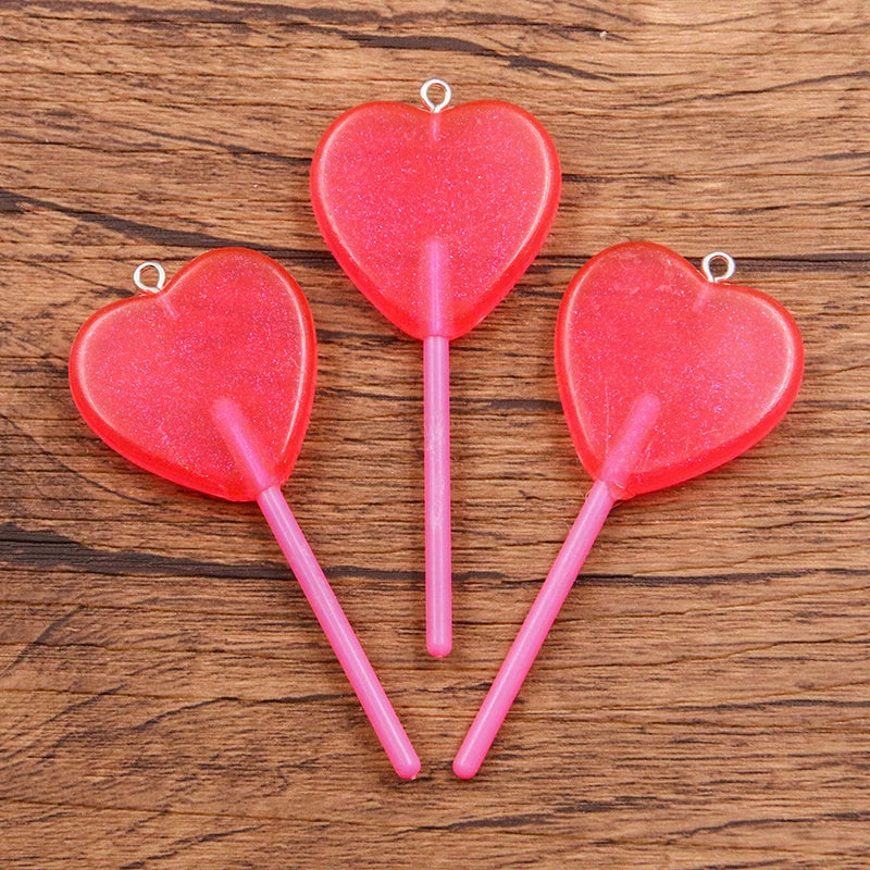 10Pcs 30*68MM 8 Color Wholesale Heart Lollipop Resin Charms