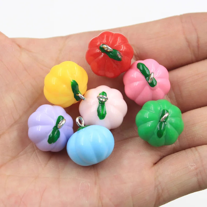 10pcs Charms Colorful Halloween 3D Pumpkin 17x17mm Pendants