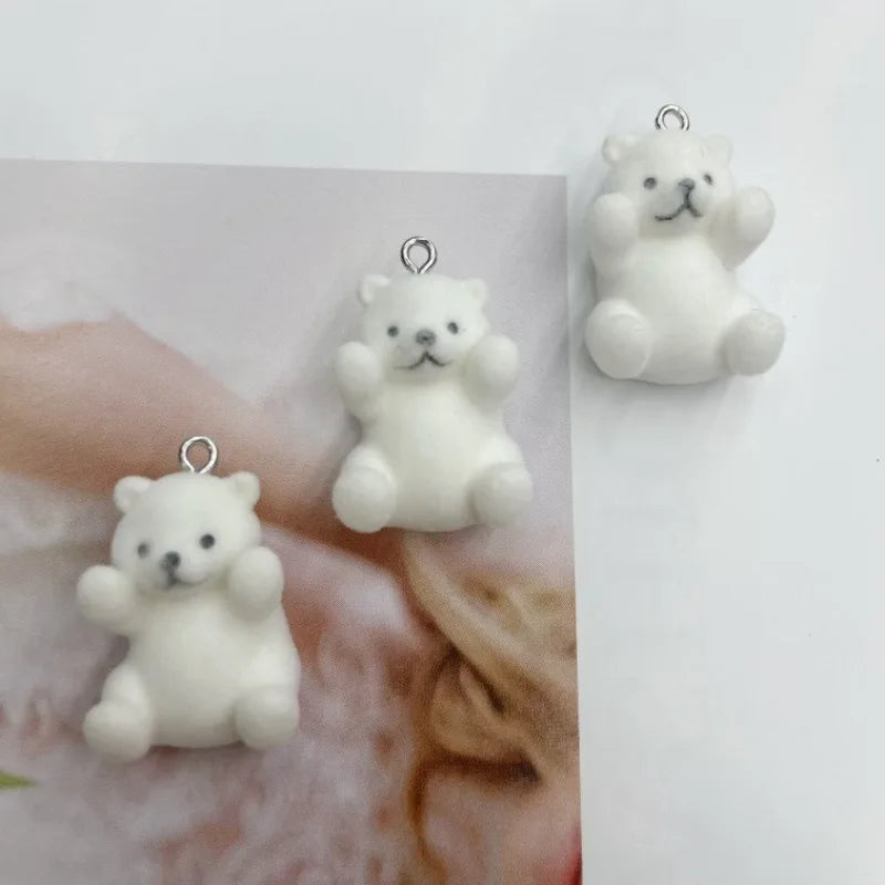 30Pcs Flocked Resin Charms Cartoon Polar Bear Pendant for Make Earring Keychain Mobile phone chain DIY Crafts Jewelry fittings