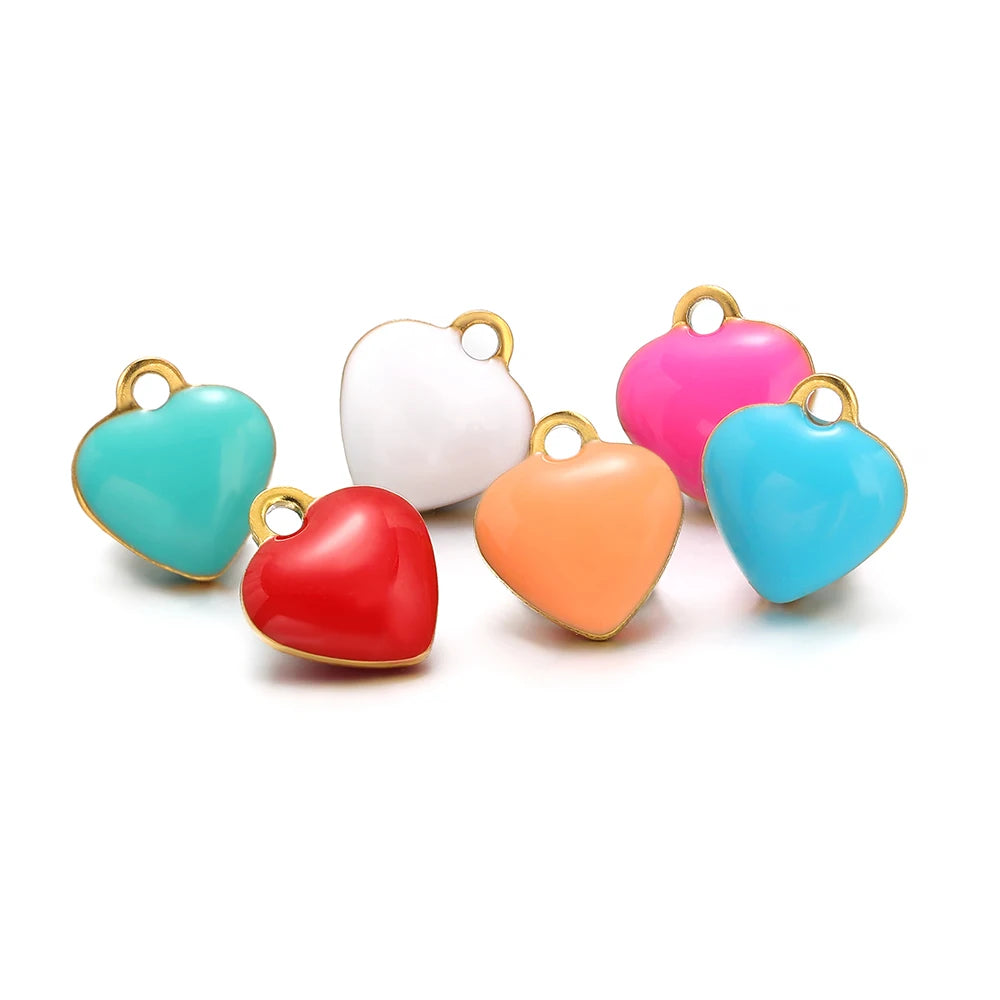 20pcs Stainless Steel Multicolor Enamel Heart Charms Pendant for DIY Jewelry Necklace Findings Bracelet Supplies Earrings Making