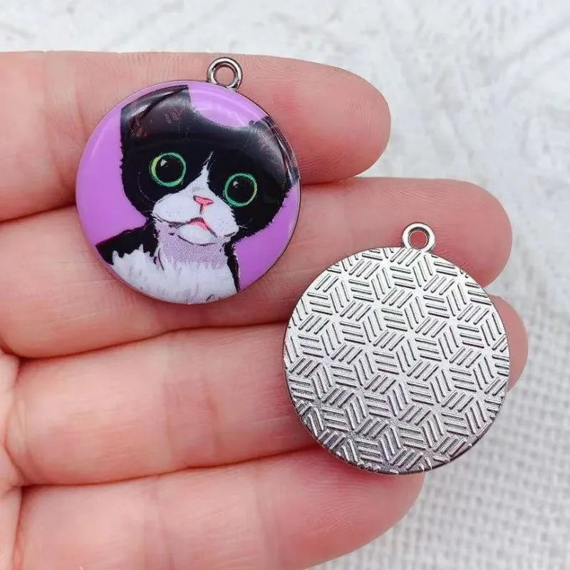 10pcs 28x25mm Enamel Cat Charm