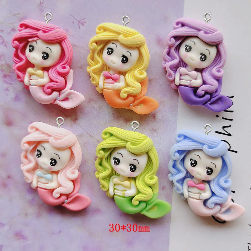 10Pcs Cartoon Mermaid Princess Resin Charms