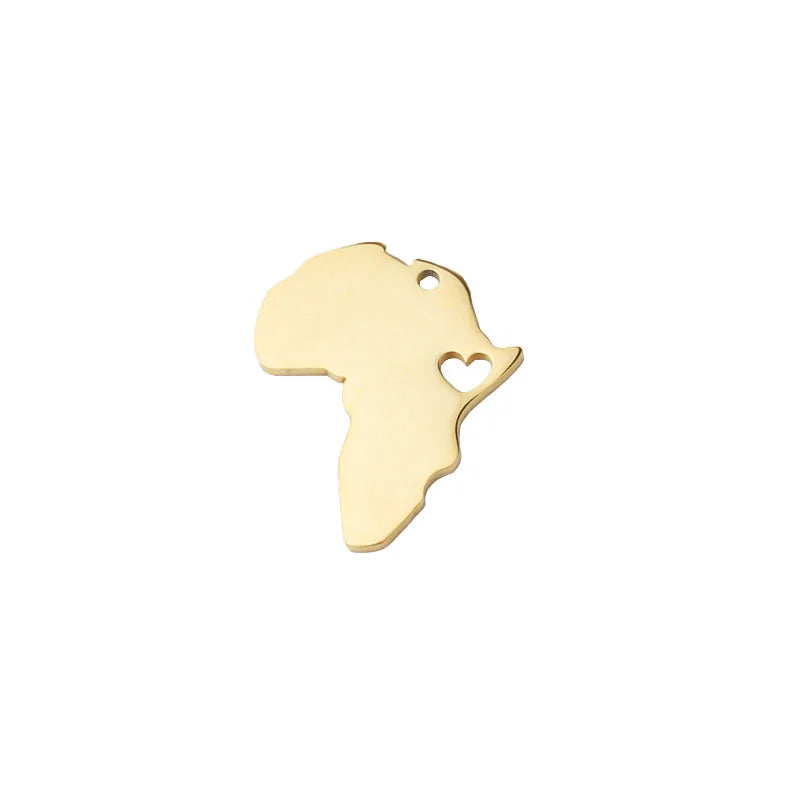 10pcs 4 Color Stainless Steel Hollow Africa Map Pendant Charms