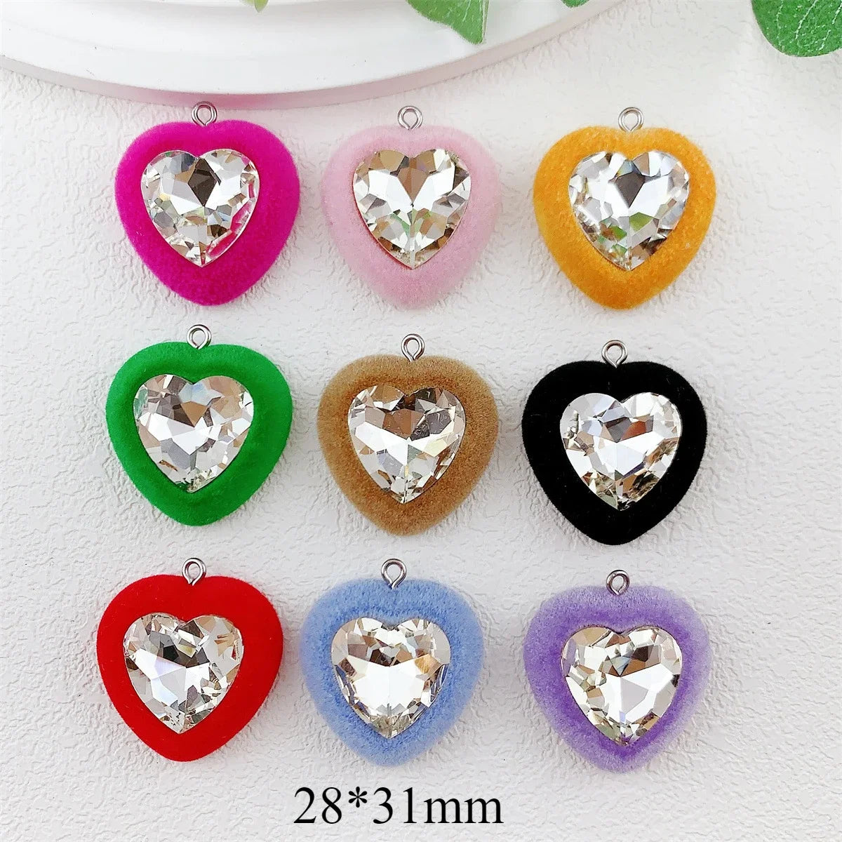 20Pcs 3D Flocking Colorful Crystal Heart Resin Charms Heart-shaped Pendant For Earring Bracelet Necklace DIY Crafts Jewelry Make