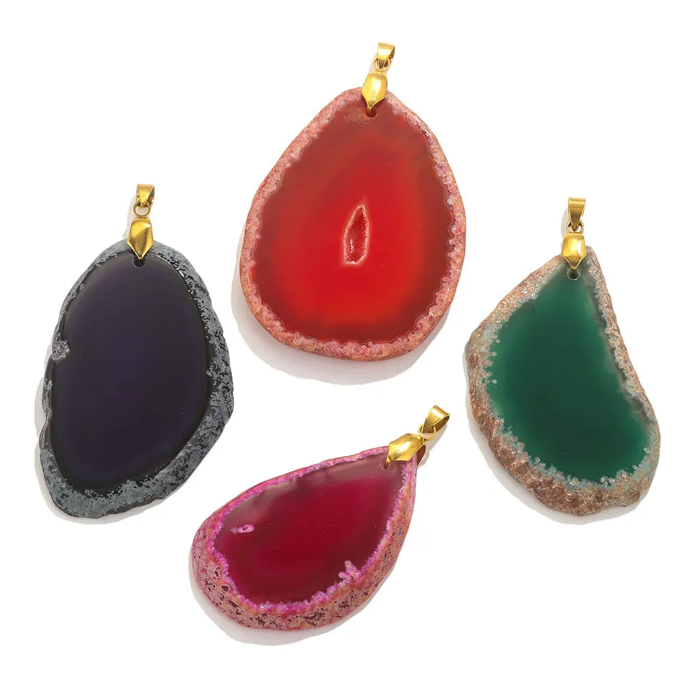 Irregular Natural Agate Sliced Stone Pendant Random Style Charms For Necklace Fashion Jewelry Natural Stone Charms Material