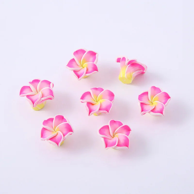 10pcs/lot 15mm Small Clay Plumeria Frangipani Flower Beads Multicolor Mixed Diy Bracelet Hawaii Jewelry Craft Making Accessories