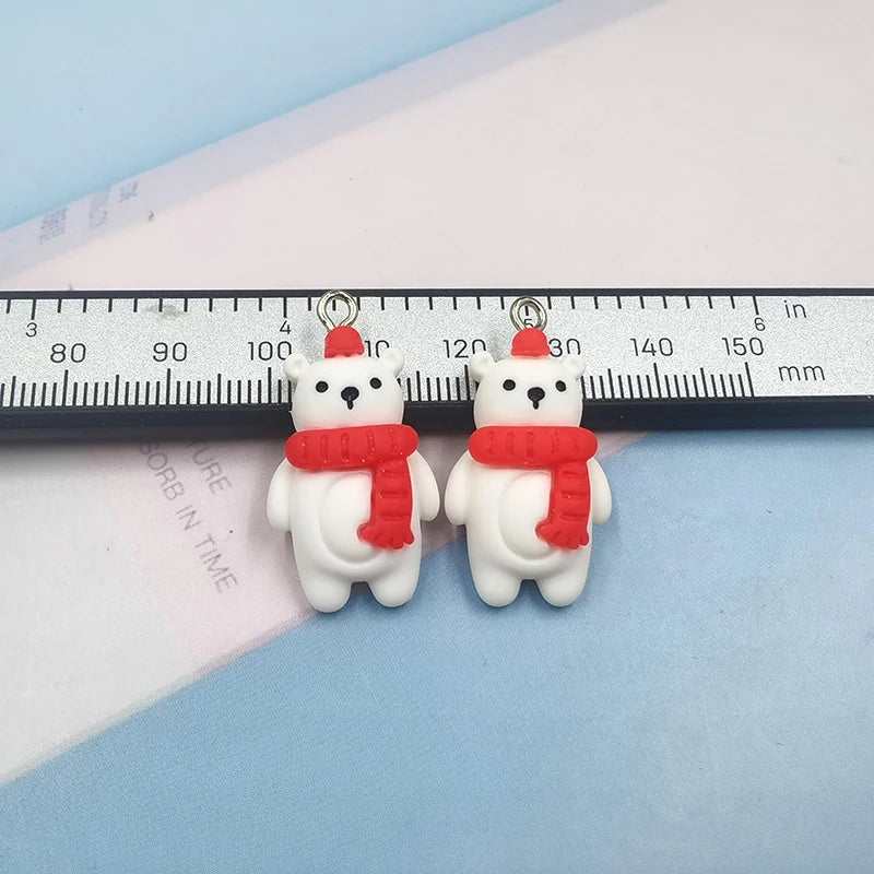 10Pcs Kawaii Christmas Animals Bear Charms For Jewelry Making Findings DIY Pendants Earrings Handmade Animals Craft