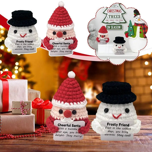 Handmade Positive Keychain Cute Energy Toy Santa Claus Snowman Hugging Card Wool Crochet Doll Bag Pendant Inspired Key Chains