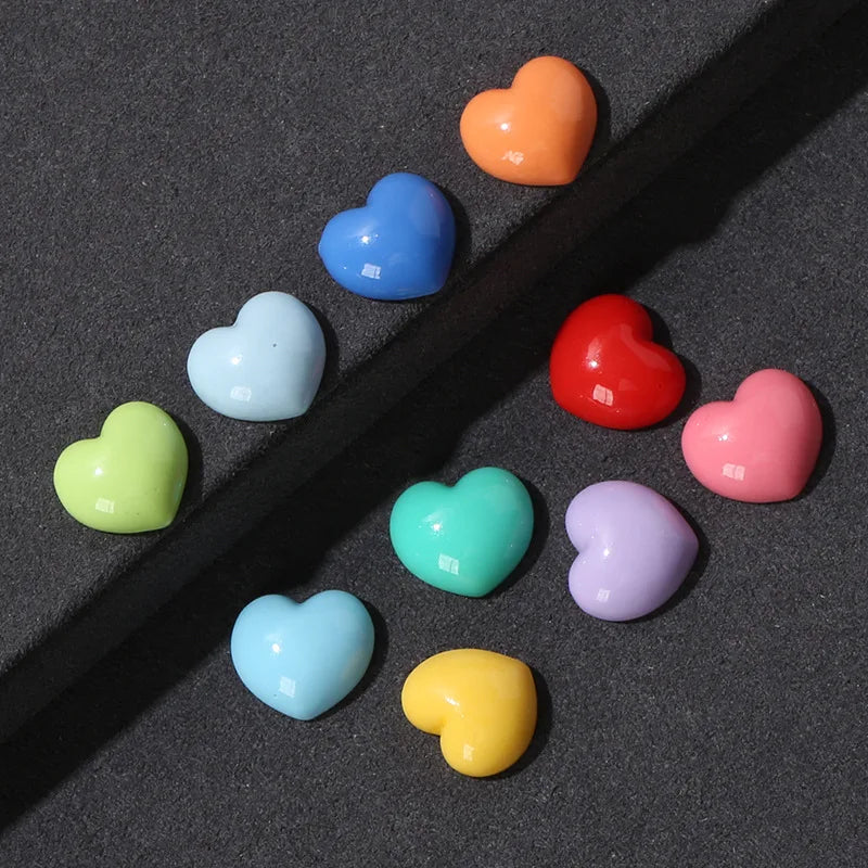 10Pcs Glitter Powder Hearts Flatback Resin Cabochons