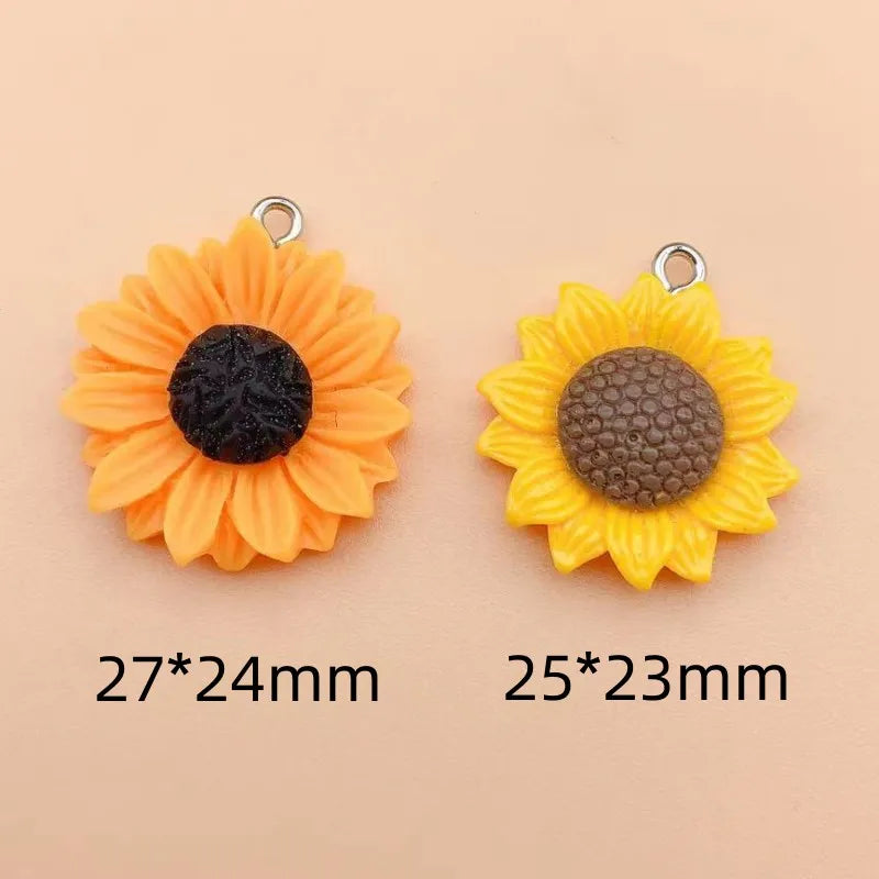 10pcs Sunflowers Daisy Charms Resin Flowers Pendant Flatback Craft For Earring Keychain DIY Jewelry Making Findings