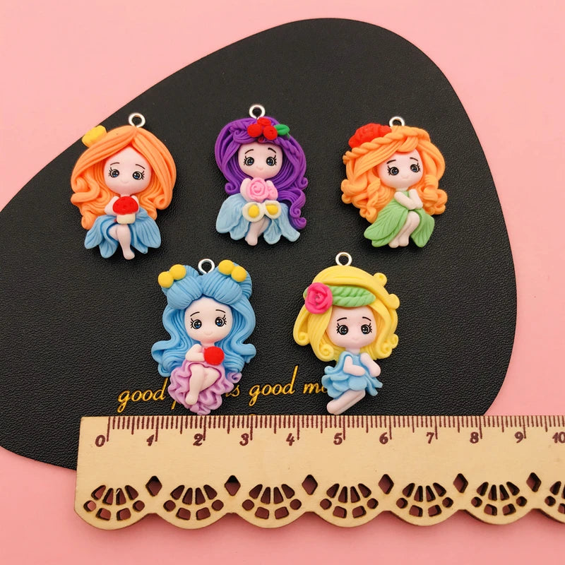 10pcs Hot Selling Resin Cute Newest Colorful Princess Girl Charm for Keychain, Earring, Scrapbooking, DIY Making, Necklace