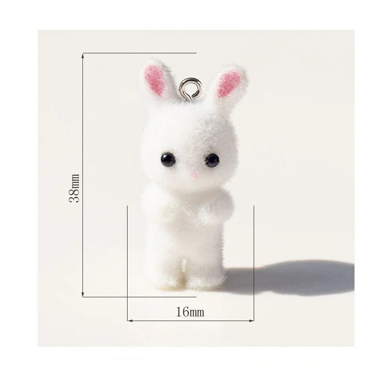 30pcs 3D Cartoon Rabbits Charms Flocking Animal Pendants For Making Bracelet Necklace Keychain Handmade Accessories Supplies