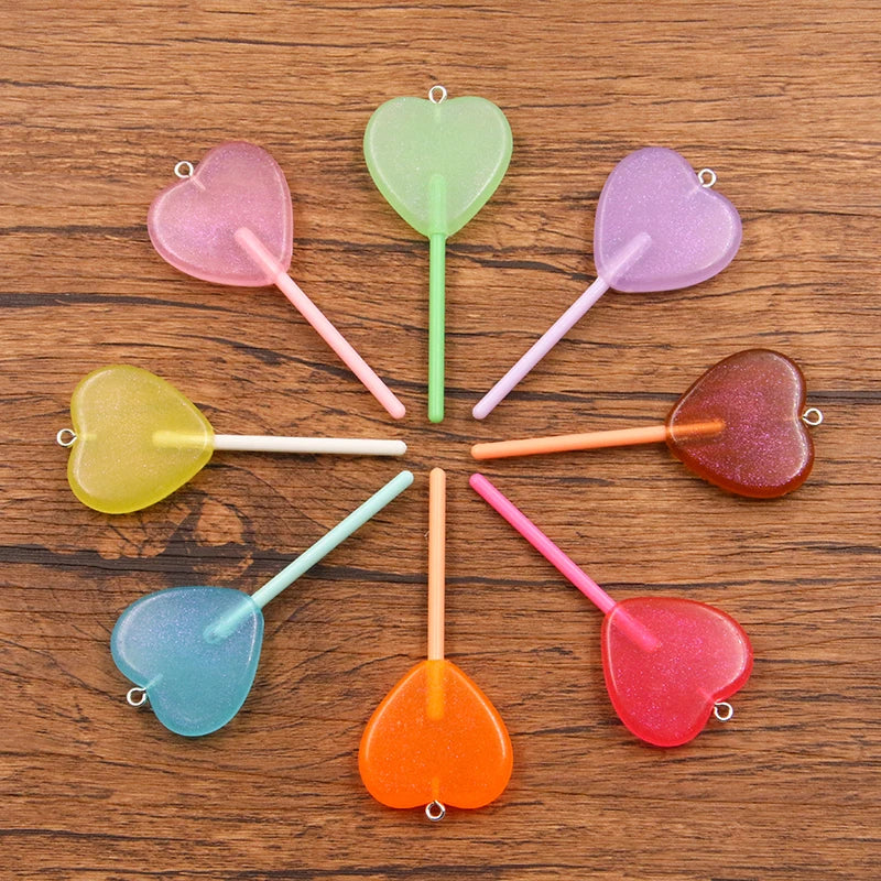 10Pcs 30*68MM 8 Color Wholesale Heart Lollipop Resin Charms