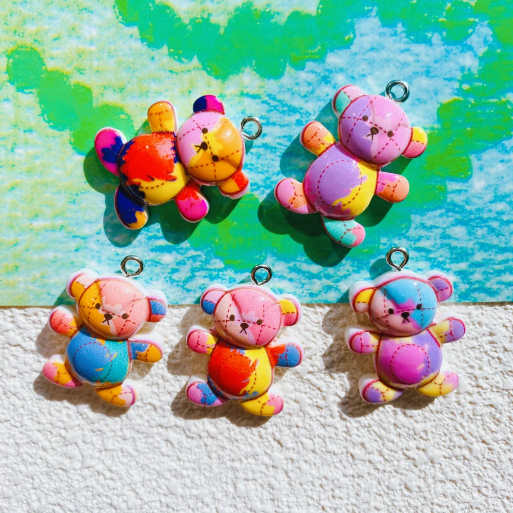 10Pcs Color Bear Kawaii Resin Phone Charms