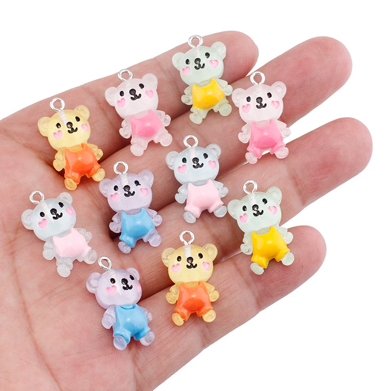 10pcs 15mm Cute Kawaii Bear Resin Charms