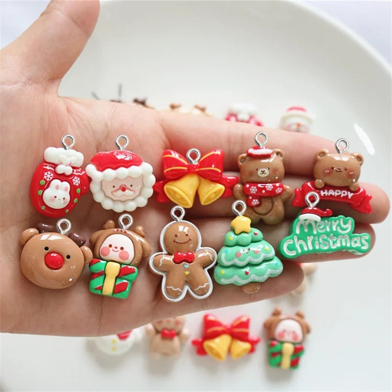 10Pcs Christmas Bear Rabbit Snowman Resin Charms