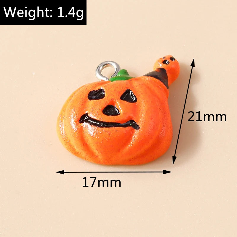 10pcs Mixed Halloween Charms Cute Resin Whitch Hat Cat Pumpkin Moon Ghost Charms Pendants for DIY Jewelry Making Accessories