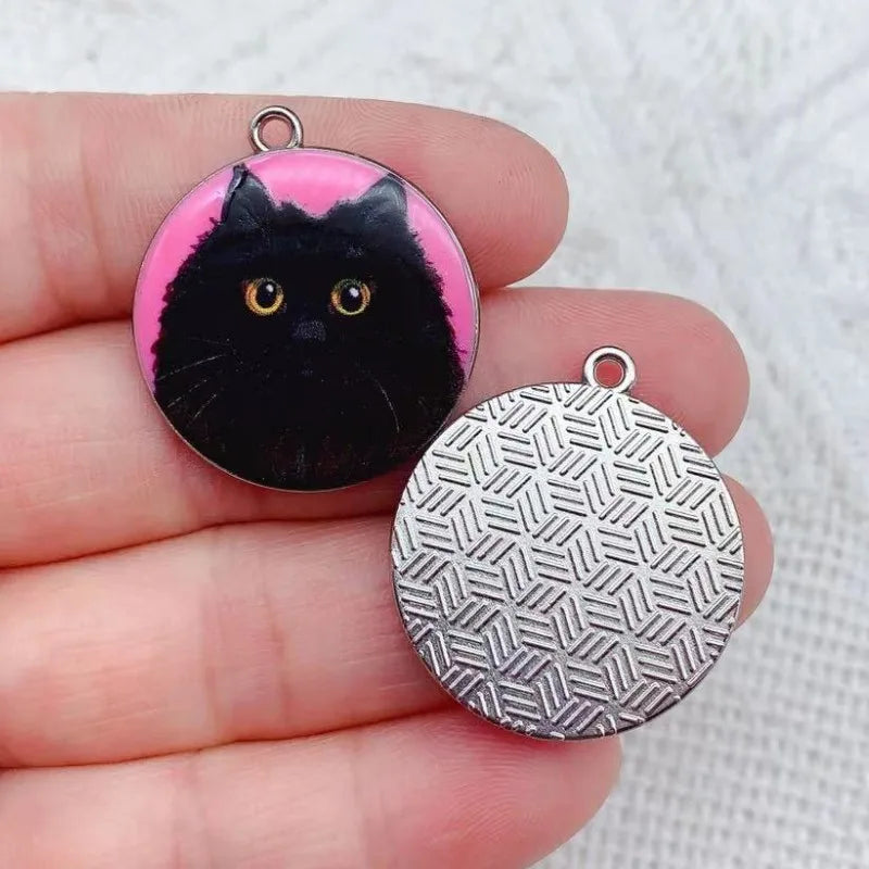 10pcs 28x25mm Enamel Cat Charm