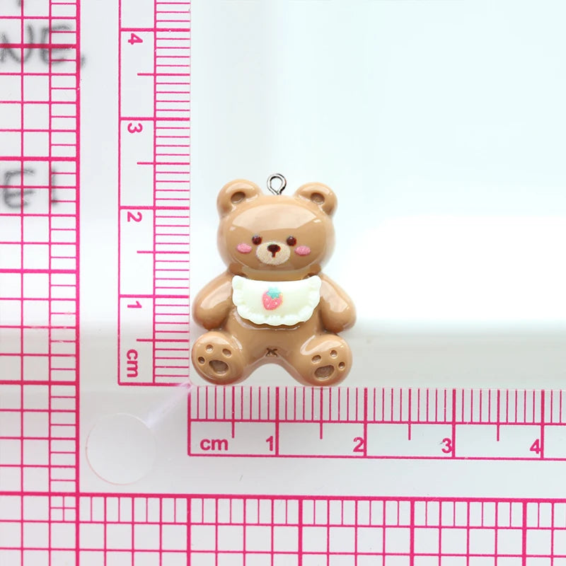 10Pcs Resin Glossy Milk Tea Color Cute Little Rabbit Cat Bear Charms Lovely Animals Flowers Star Pendants for DIY Jewelry Making