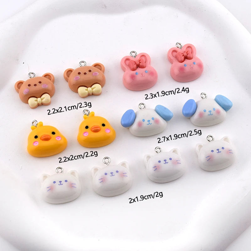 10pcs Kawaii Cartoon Dog Cat Resin Charms Lovely Bear Rabbit Animal Pendant Diy For Earring Keychain Necklace Jewelry Making