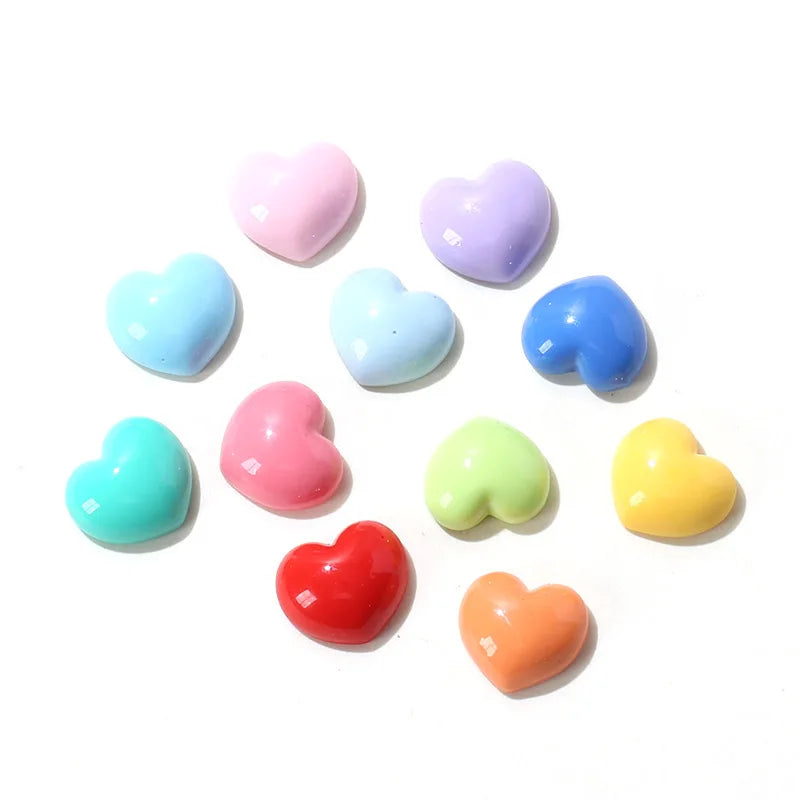 10Pcs Glitter Powder Hearts Flatback Resin Cabochons