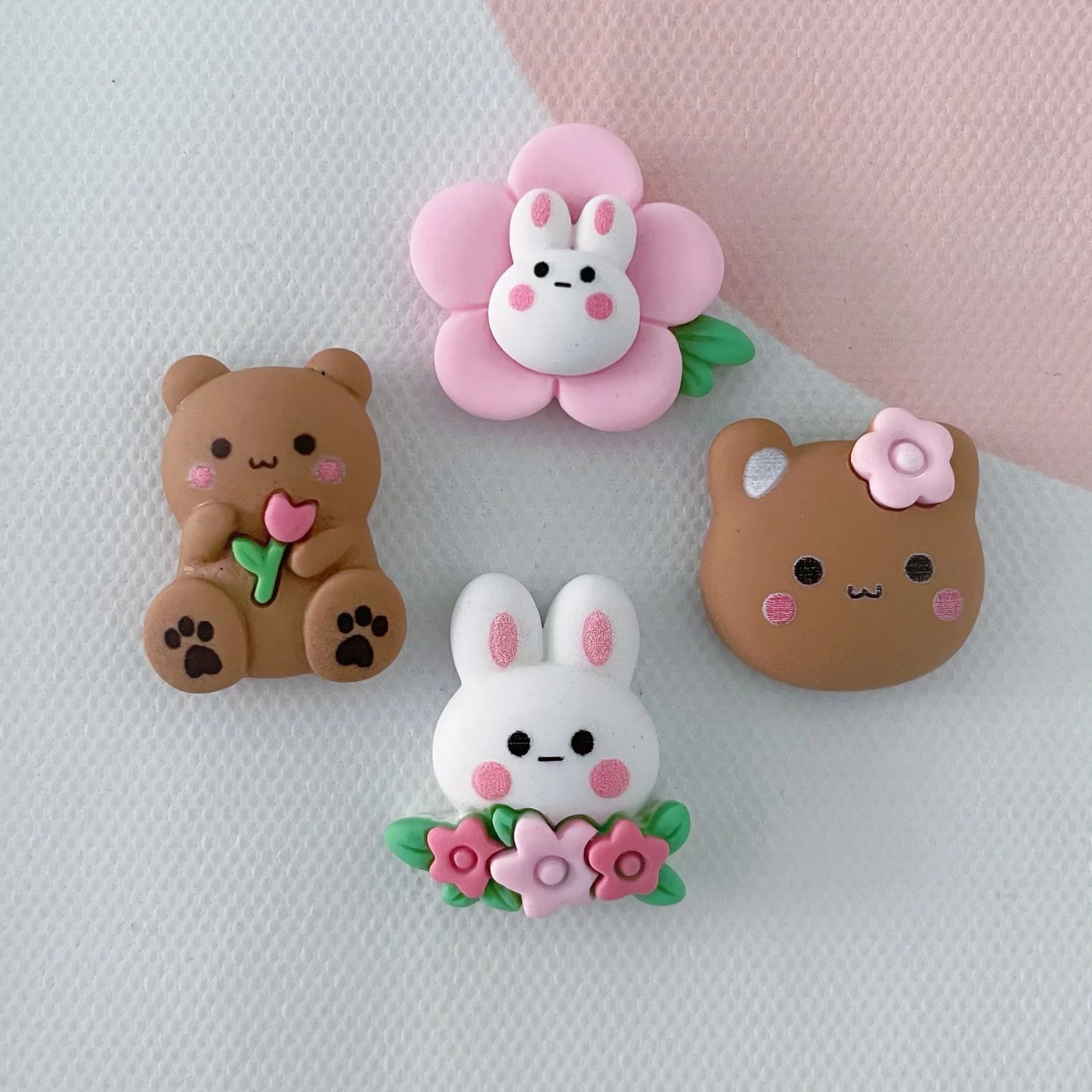 10pcs/pack Kawaii Flower Rabbit Bear Resin Charms Lovely Cartoon Animal Pendant For Earring Keychain DIY Jewelry Making