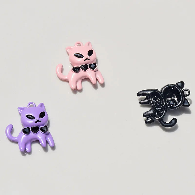 10Pcs Crystal Cute Cat Charms Alloy Pendant