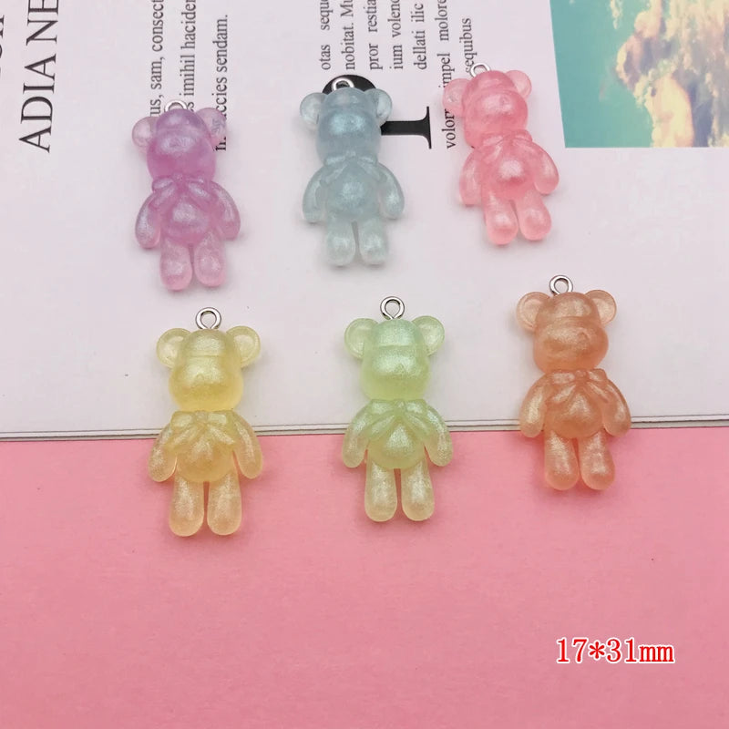 10pcs Hot Selling Resin Kawaii Miniature Pearl Effect Bear Charm for Keychain, Earring, Scrapbooking, DIY Making, Necklace