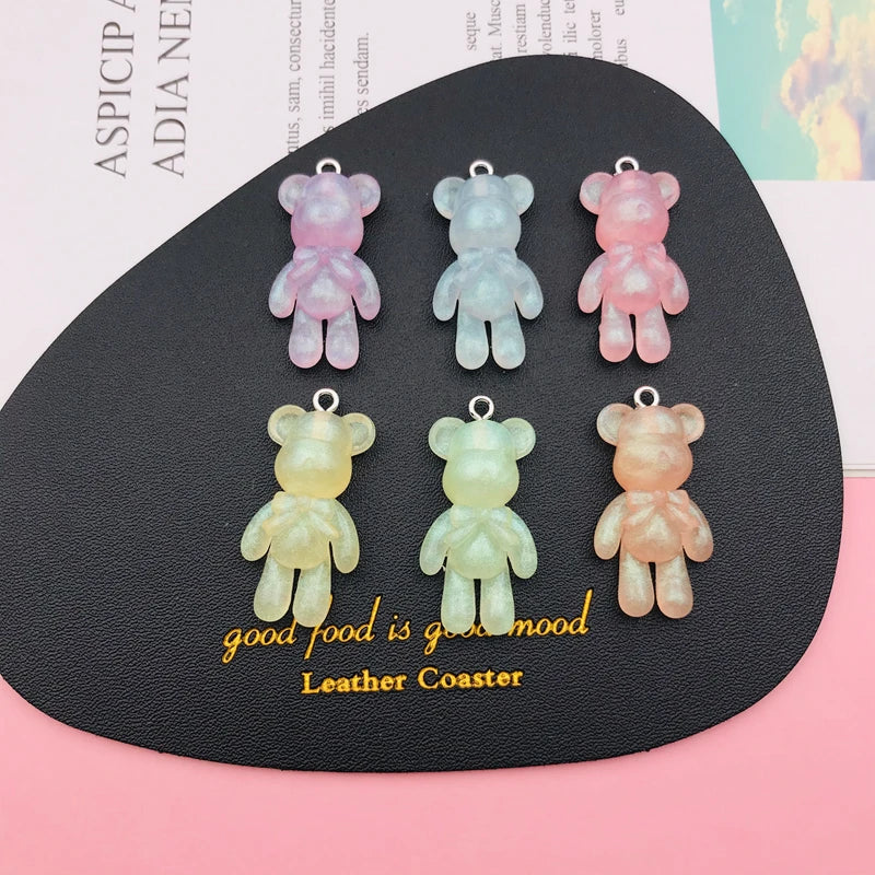 10pcs Hot Selling Resin Kawaii Miniature Pearl Effect Bear Charm for Keychain, Earring, Scrapbooking, DIY Making, Necklace